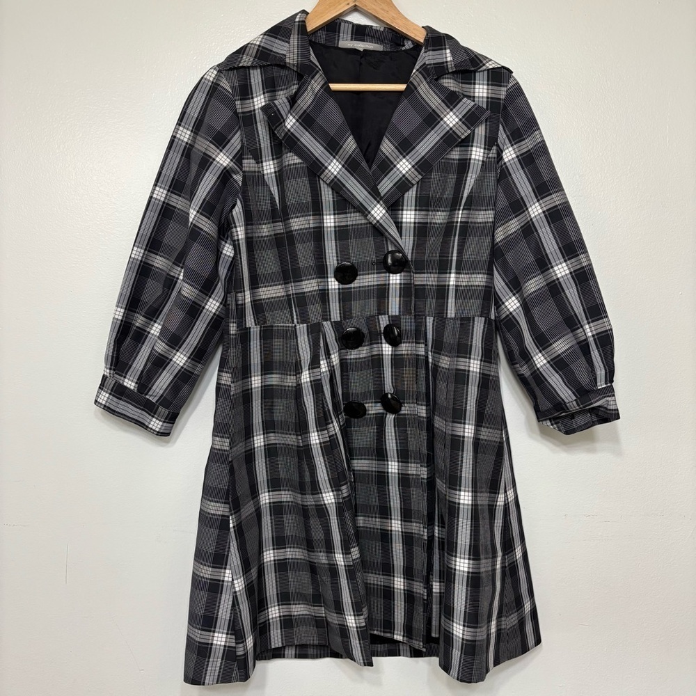 NY Collection Plaid Light Weight Pea Coat Size M No Belt